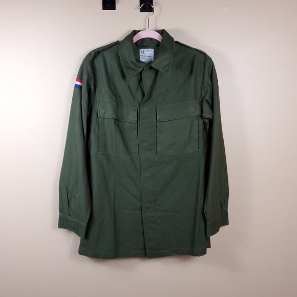 Vintage KL Military Snap Button Front Cotton Jacket Dutch Patch Size L - Picture 1 of 11